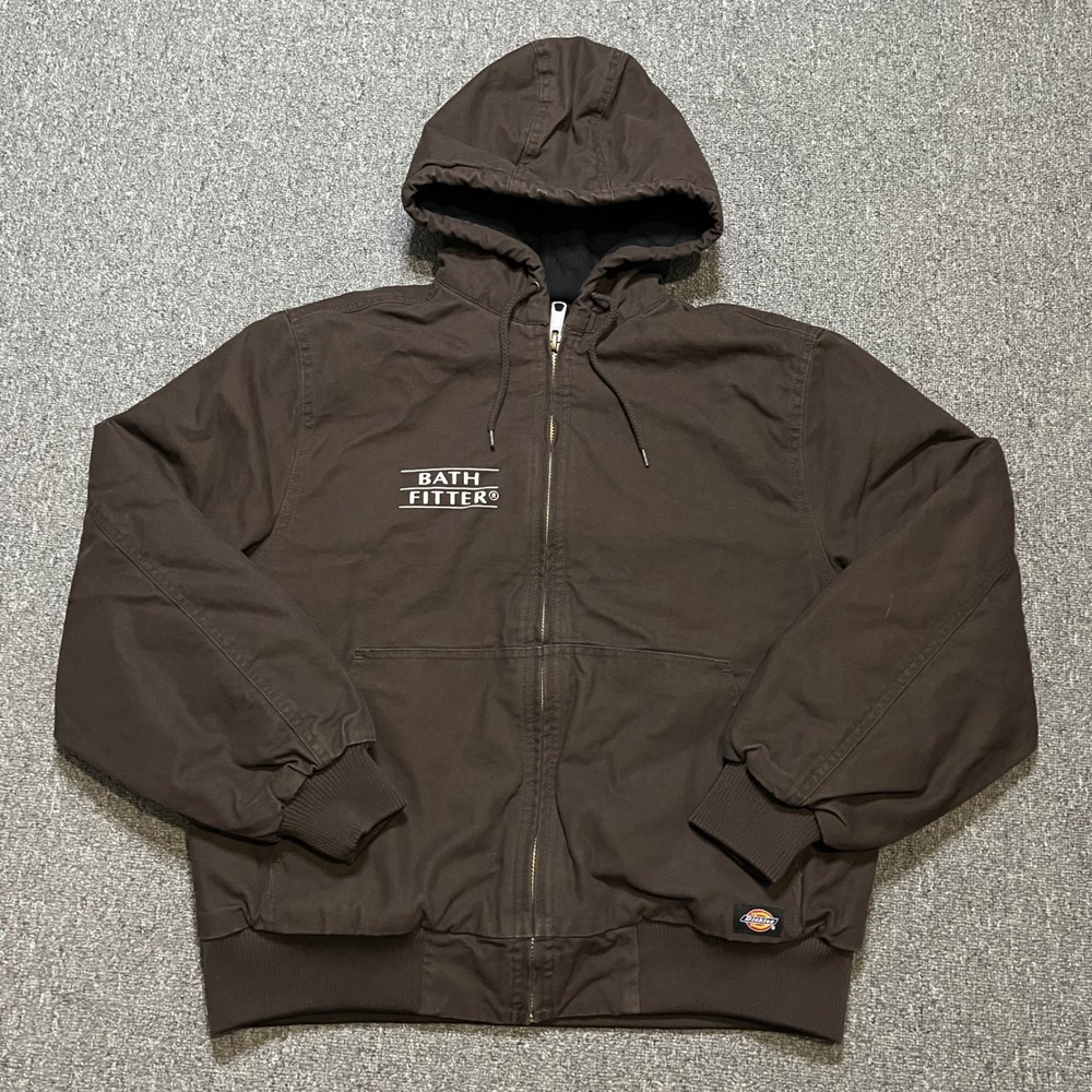 Dickies Brown Hooded Canvas Work‎ Jacket Bath Fitter Logo Mens M Workwear